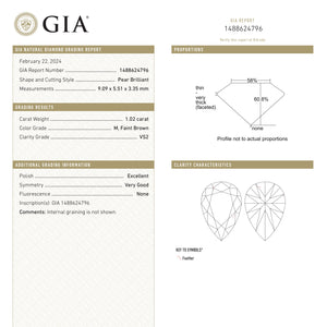 1.02ct 9.09x5.51x3.35mm GIA VS2 M Pear Brilliant 24669-01