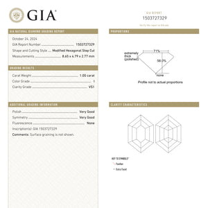 1.00ct 8.65x4.79x2.77mm GIA VS1 I Hexagon Step Cut 25803-08