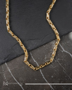 18K Yellow Gold Rectangle Cable Round Chain
