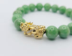 Load image into Gallery viewer, Black And Green Jadeite Jade Bead Bracelet with 18K Gold Diamond Pixui (Medium)
