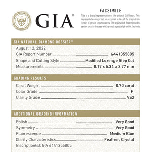 0.70ct 8.17x5.34x2.77mm GIA VS2 F Lozenge Step Cut 26746-02