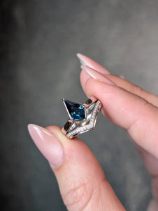 14K White Gold 1.43ct Kite Step Cut Sapphire Abyss Ring