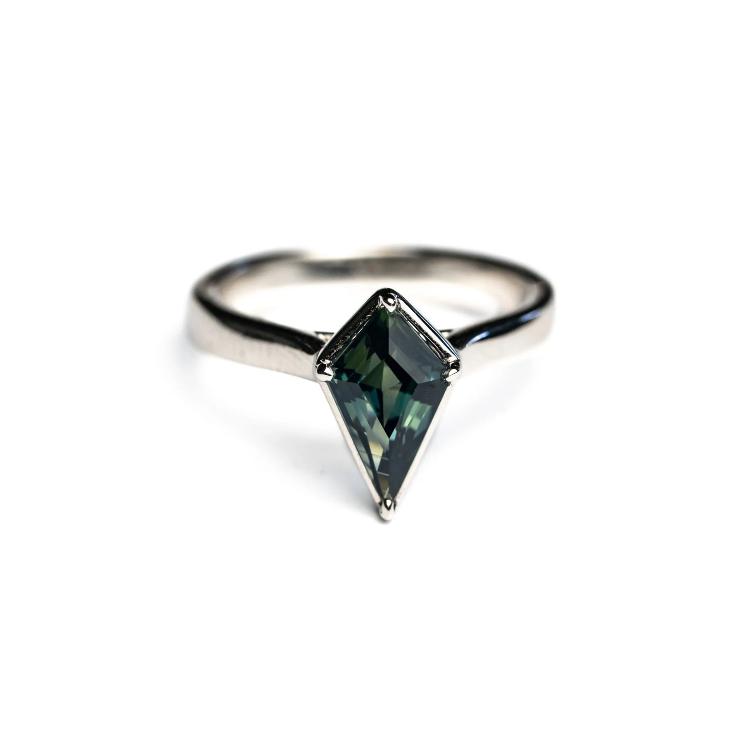 14K White Gold 1.43ct Kite Step Cut Sapphire Abyss Ring