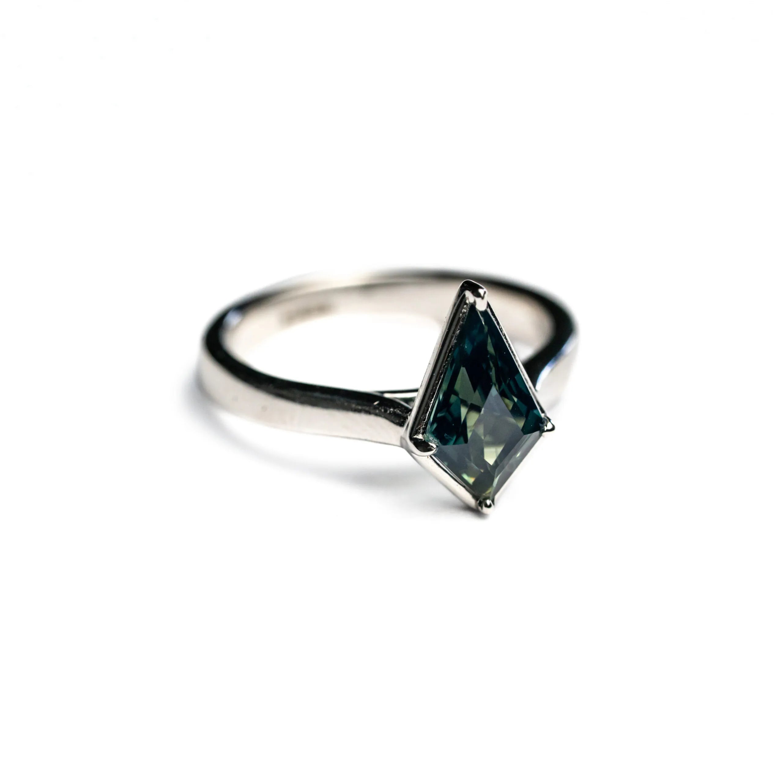 14K White Gold 1.43ct Kite Step Cut Sapphire Abyss Ring