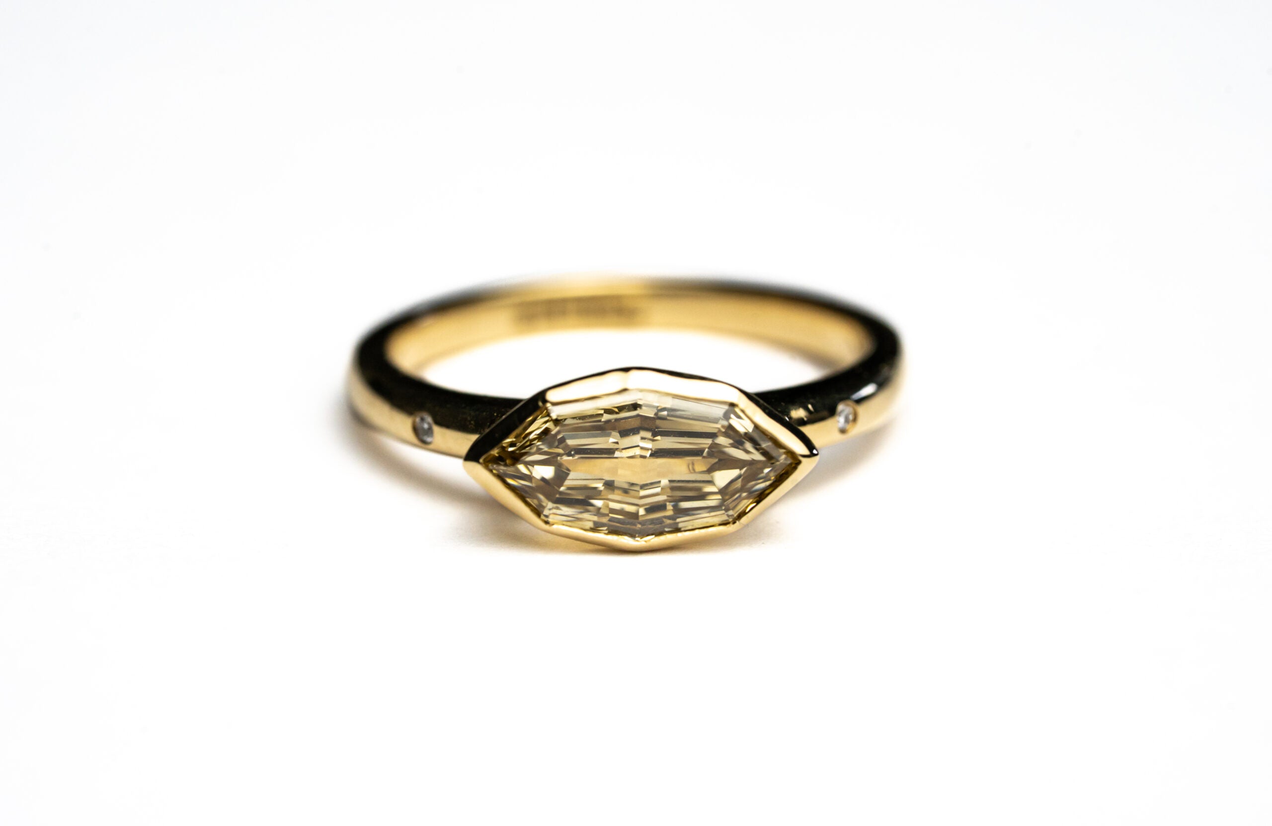 14K Yellow Gold 1.06ct C5 Geometric Natural Marquise Step Cut Diamond Dune Ring