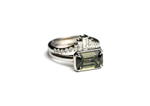 14K White Gold 2.61ct Cut Corner Rectangle Step Cut Sapphire Grotto Ring