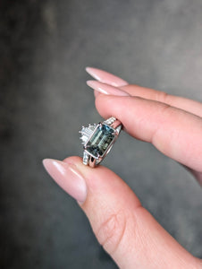 14K White Gold 2.61ct Cut Corner Rectangle Step Cut Sapphire Grotto Ring