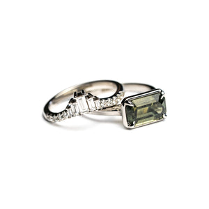 14K White Gold 2.61ct Cut Corner Rectangle Step Cut Sapphire Grotto Ring