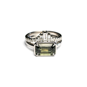 14K White Gold 2.61ct Cut Corner Rectangle Step Cut Sapphire Grotto Ring