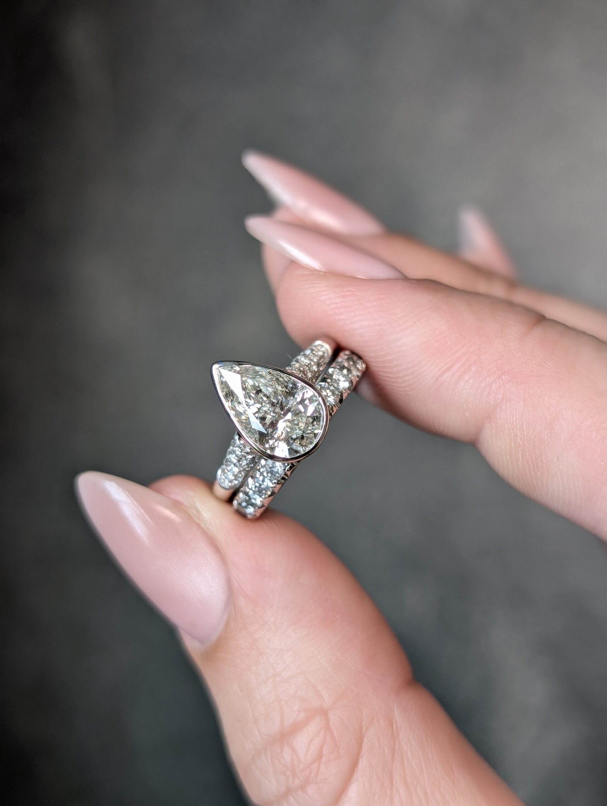 14K White Gold 1.66ct Pear Brilliant Diamond Icefall Ring