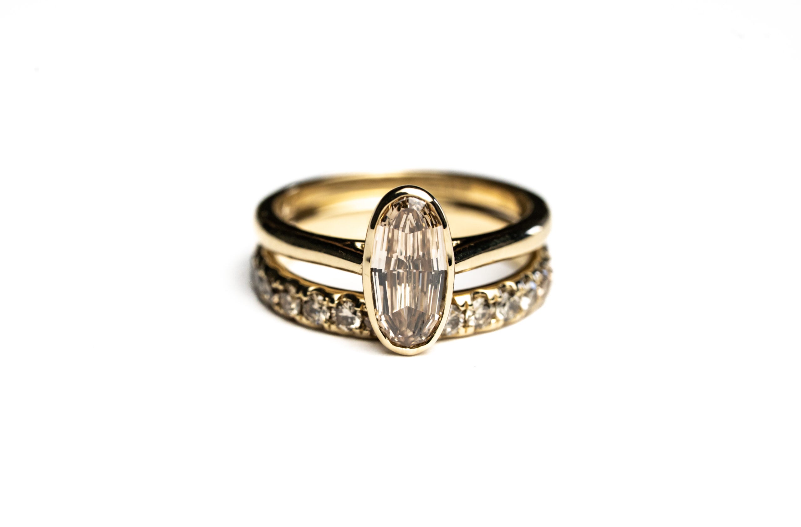 14K Yellow Gold 1.05ct C5 Geo Oval Step Cut Diamond Mirage Ring