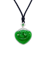 Load image into Gallery viewer, 18K White Gold Translucent Bright Green Ruyi Jadeite Jade Pendant with Natural Diamonds
