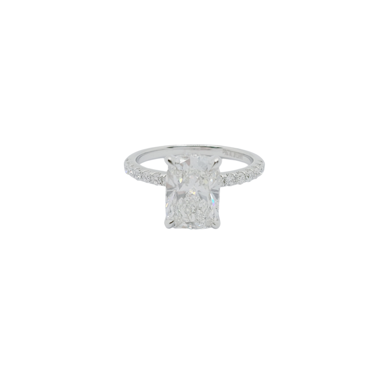 14K White Gold Cushion Cut Lab Grown Diamond with Hidden Halo Ring (2.14ct)