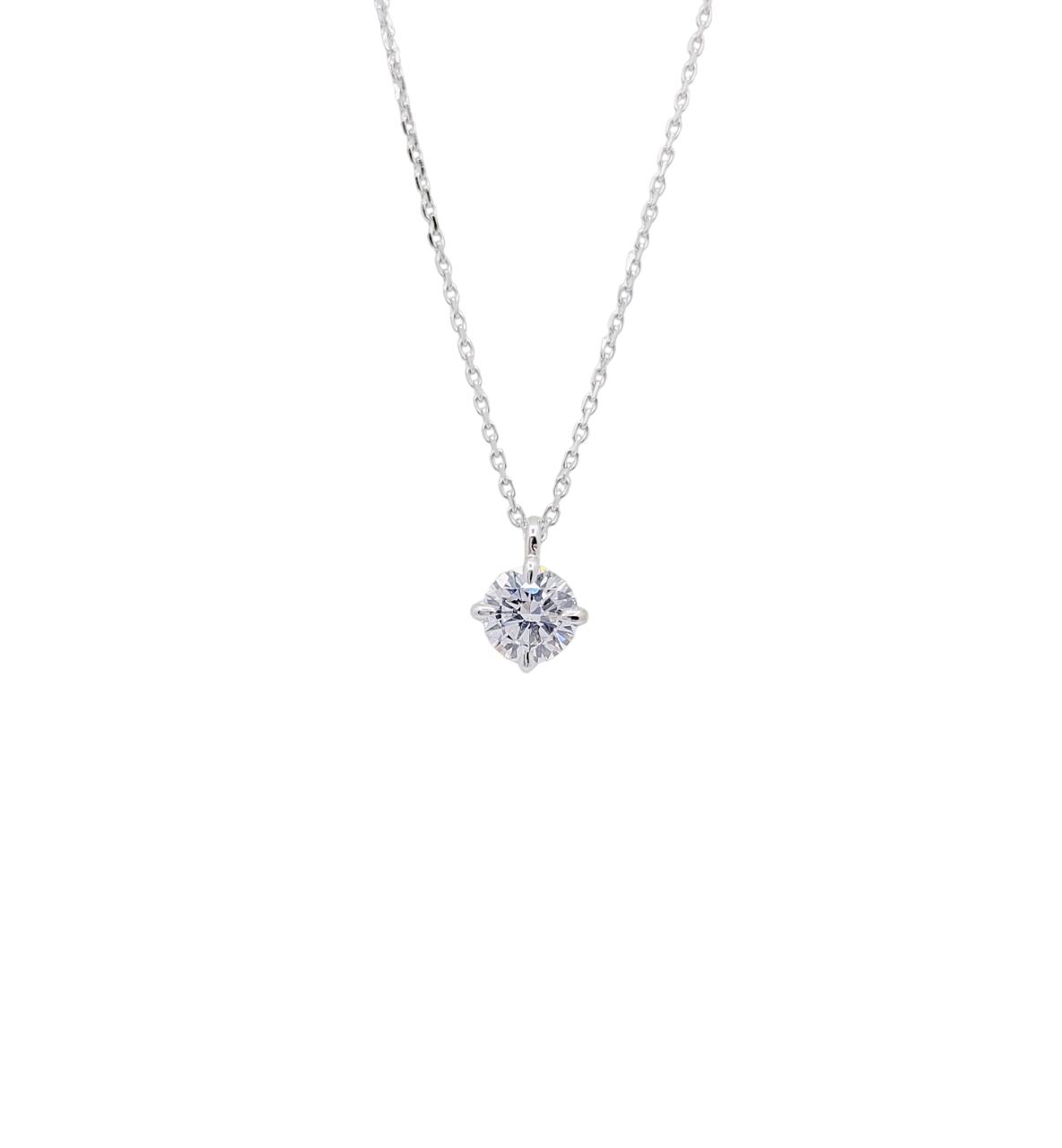14K White Gold 4 Prong Round Brilliant Cut Lab Grown Diamond Solitaire Necklace(0.537ct and 0.73ct)