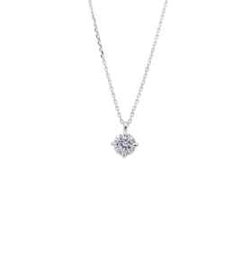 14K White Gold 4 Prong Round Brilliant Cut Lab Grown Diamond Solitaire Necklace(0.537ct and 0.73ct)