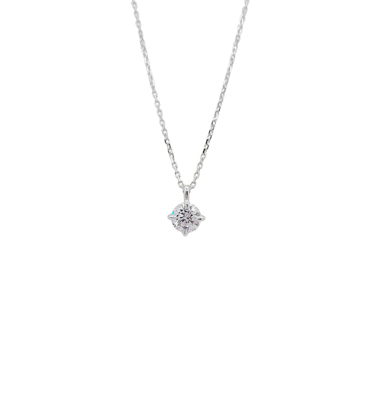 14K White Gold 4 Prong Round Brilliant Cut Lab Grown Diamond Solitaire Necklace(0.537ct and 0.73ct)