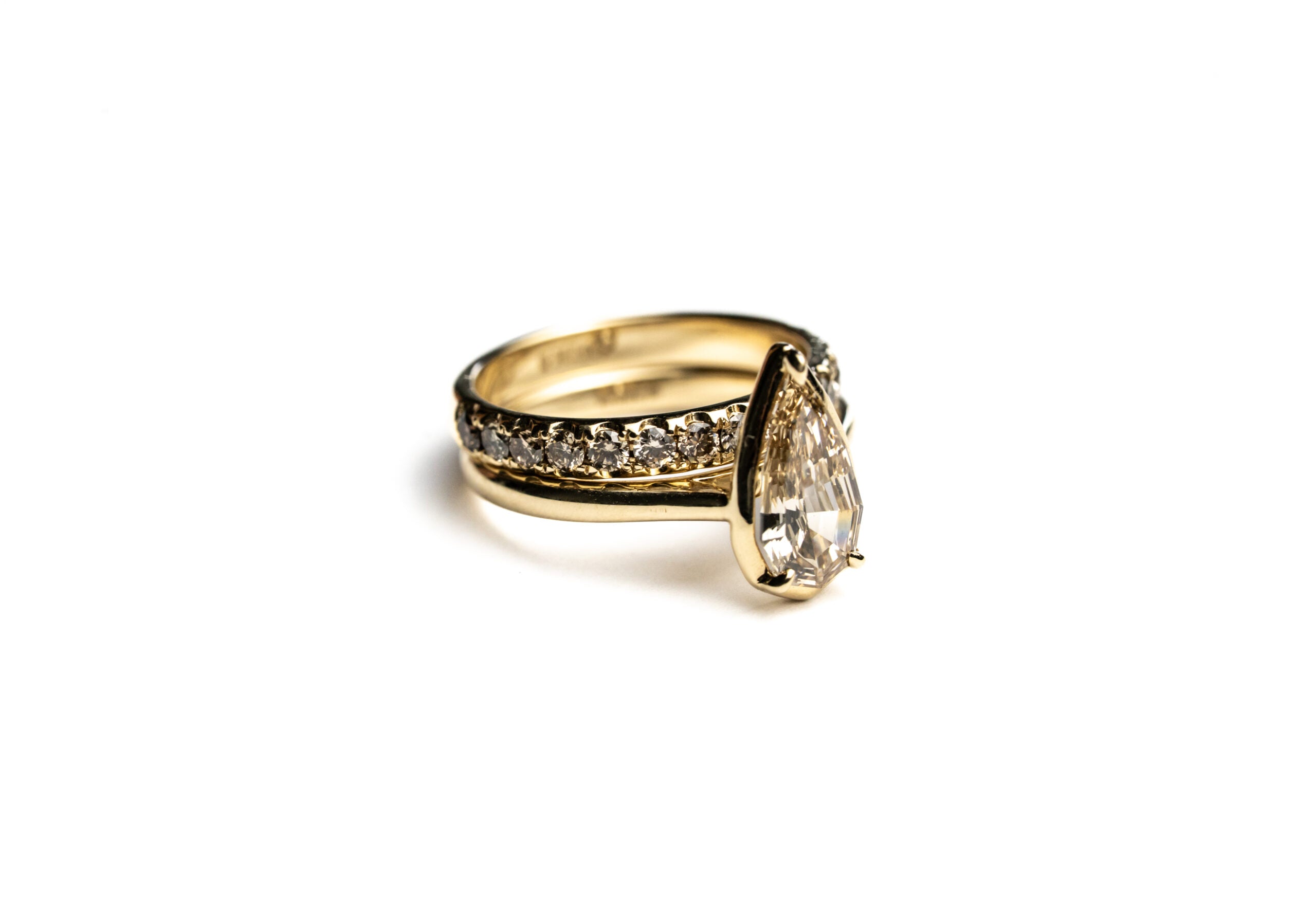 14K Yellow Gold 1.13ct C5 Geometric Natural Pear Step Cut Diamond Oasis Ring