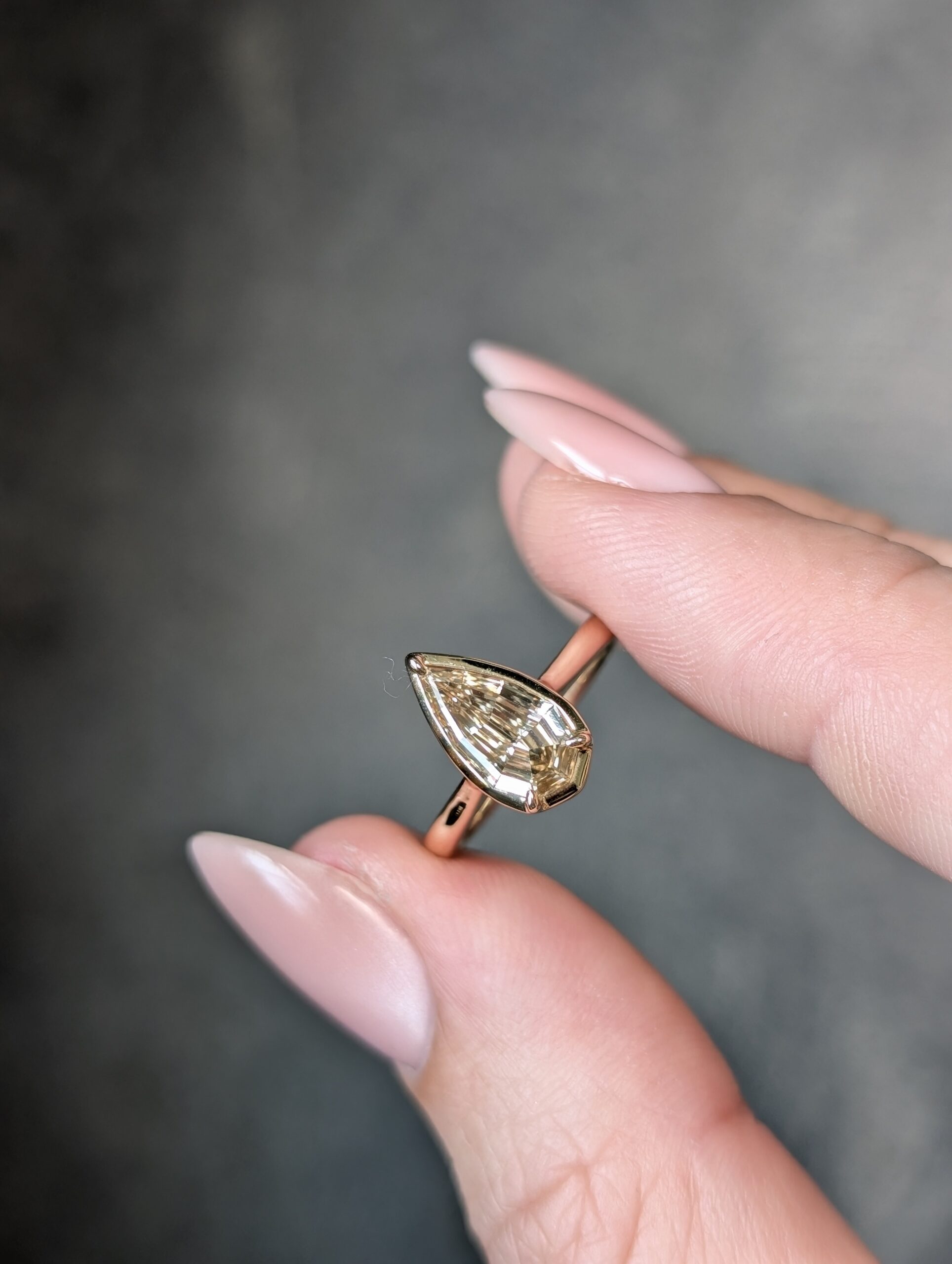 14K Yellow Gold 1.13ct C5 Geometric Natural Pear Step Cut Diamond Oasis Ring