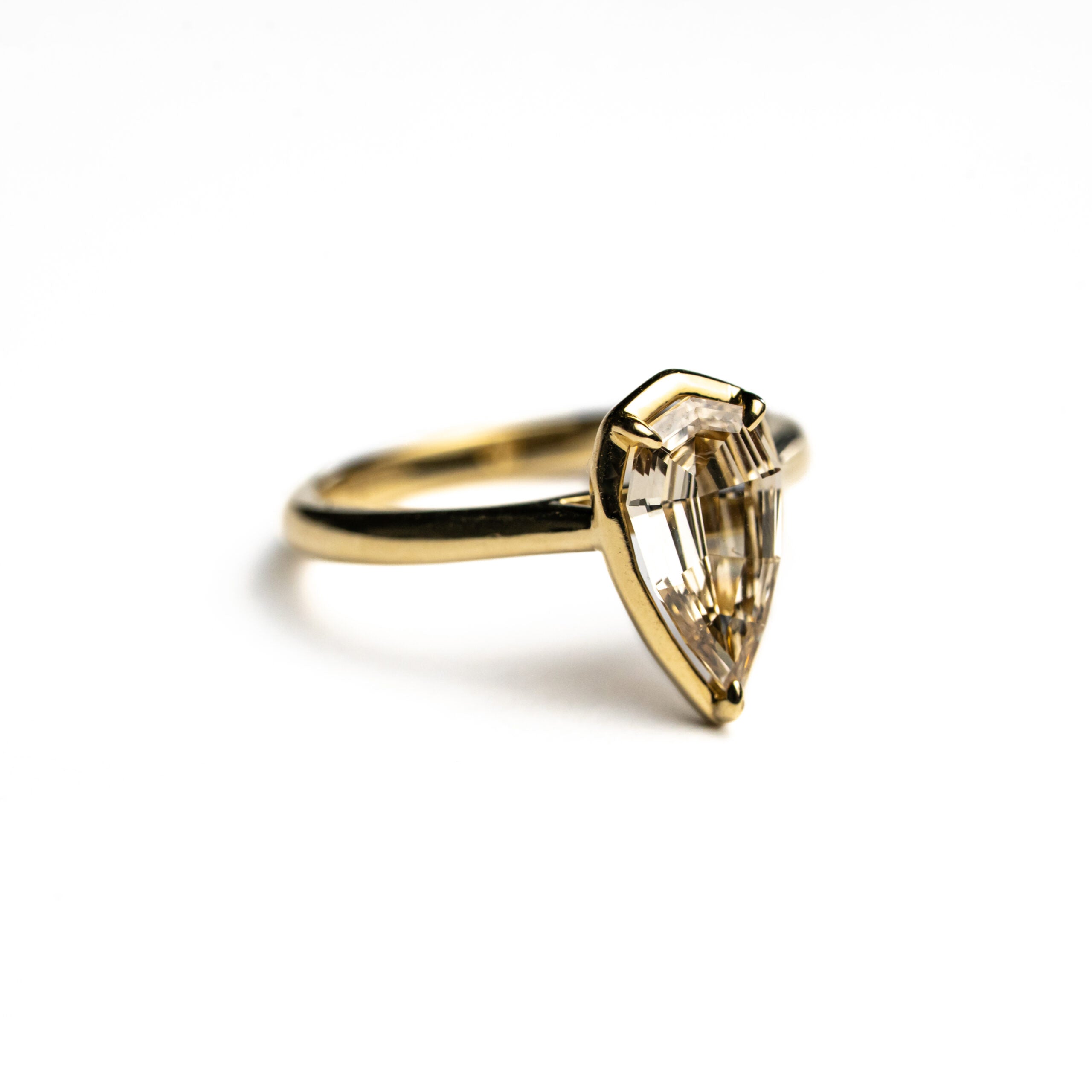 14K Yellow Gold 1.13ct C5 Geometric Natural Pear Step Cut Diamond Oasis Ring