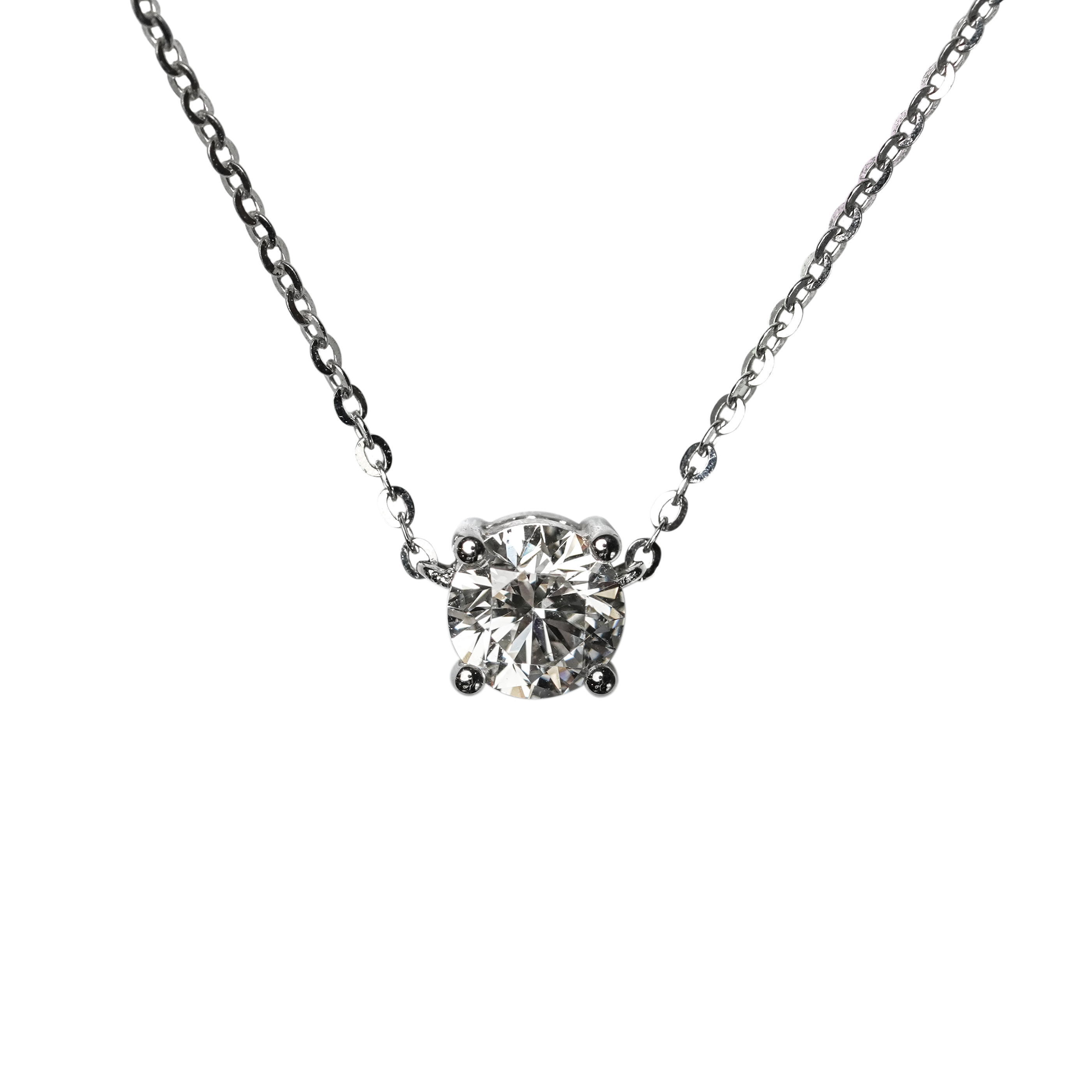 18K White Gold 4 Prong Diamond Necklace