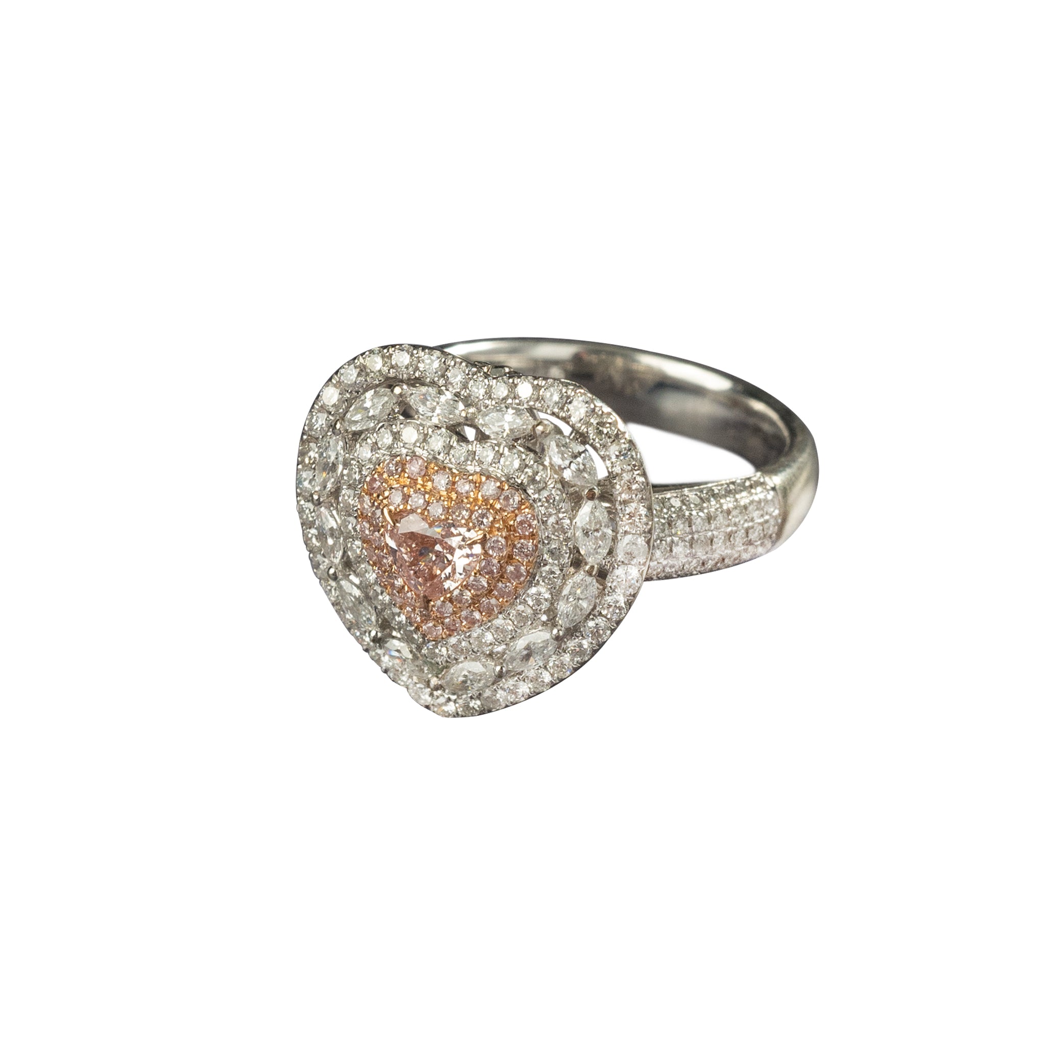 18k White Gold Fancy Light Pink Heart Shape Diamond Ring and Pendant (2 ways)