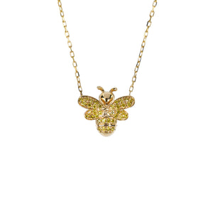 18K Yellow Gold Bee Diamond Necklace