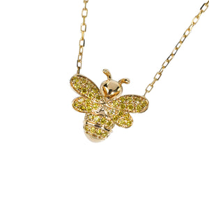 18K Yellow Gold Bee Diamond Necklace