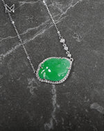 Load image into Gallery viewer, 18K White Gold Green Jadeite Jade Necklace with Diamond
