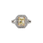 Load image into Gallery viewer, 18K White Gold Radiant Cut Fancy Yellow Diamond Ring with Custom Double Halo
