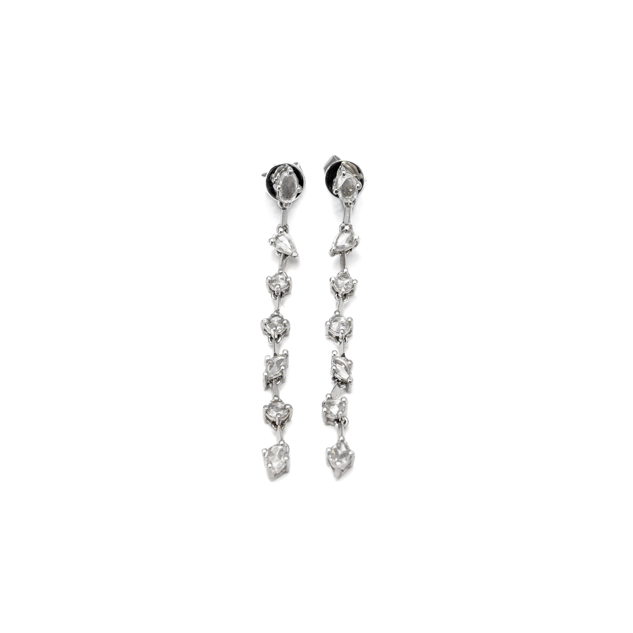 18K White Gold Fancy Mix Shape Rose Cut Diamond Earrings
