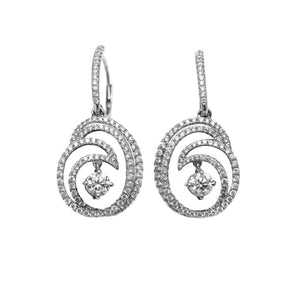 18K White Gold Round Brillant Drop on Fancy Shape Halo Diamond Earrings
