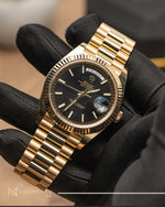 Load image into Gallery viewer, Rolex Daydate 18K Yellow Gold Black Motif Dial 228238
