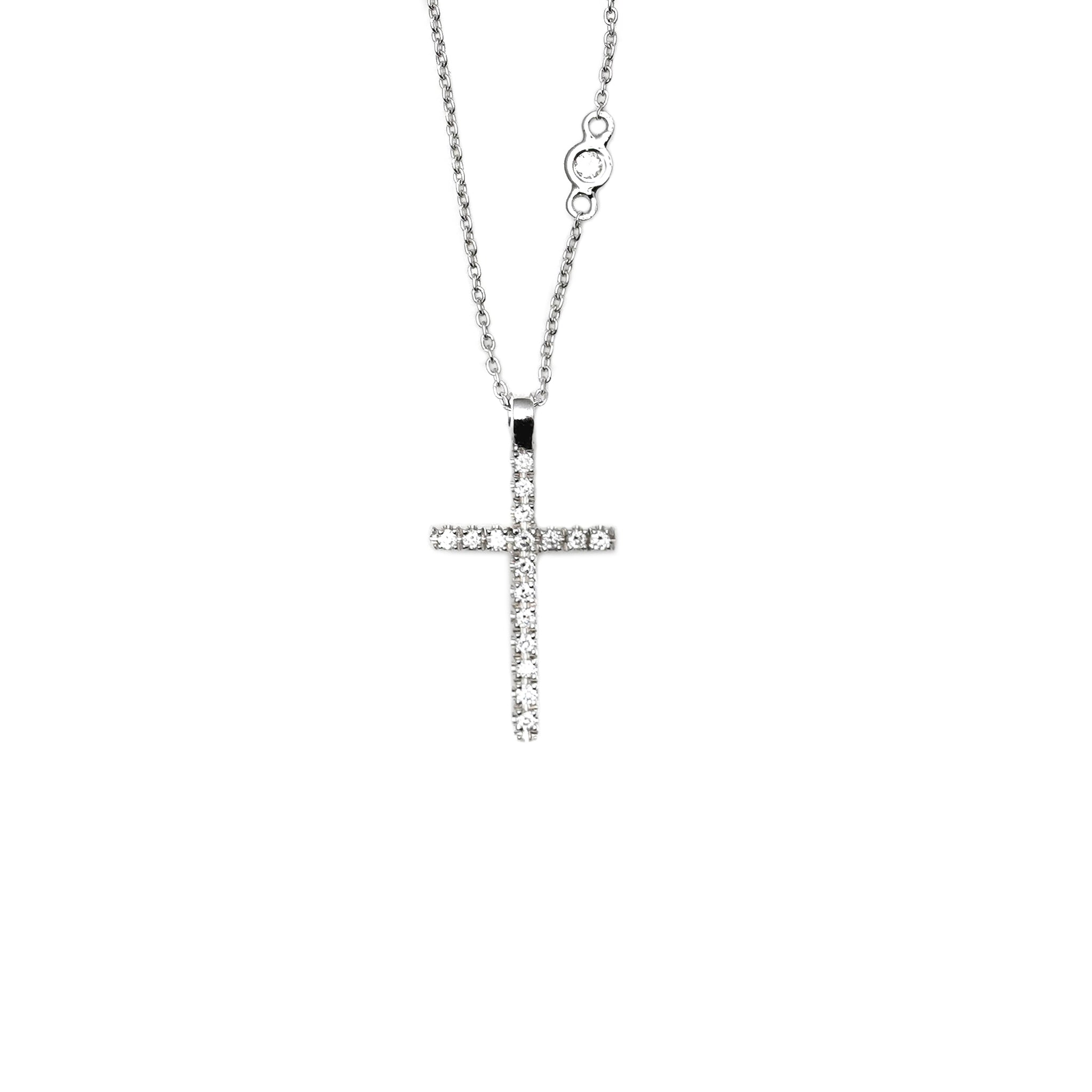18K White Gold Diamond Cross Necklace (Petite) with 18k White Gold Chain