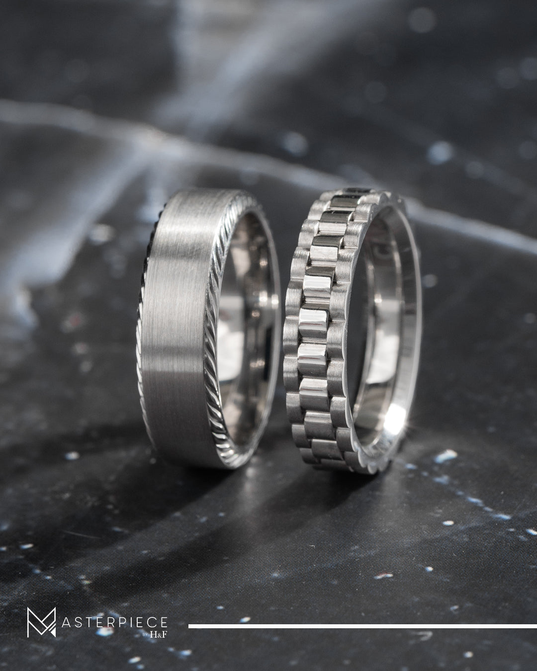 Custom 14K White Gold Etched Rim with Sandpaper Finish Ring