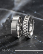 Load image into Gallery viewer, Custom 14K White Gold Etched Rim with Sandpaper Finish Ring
