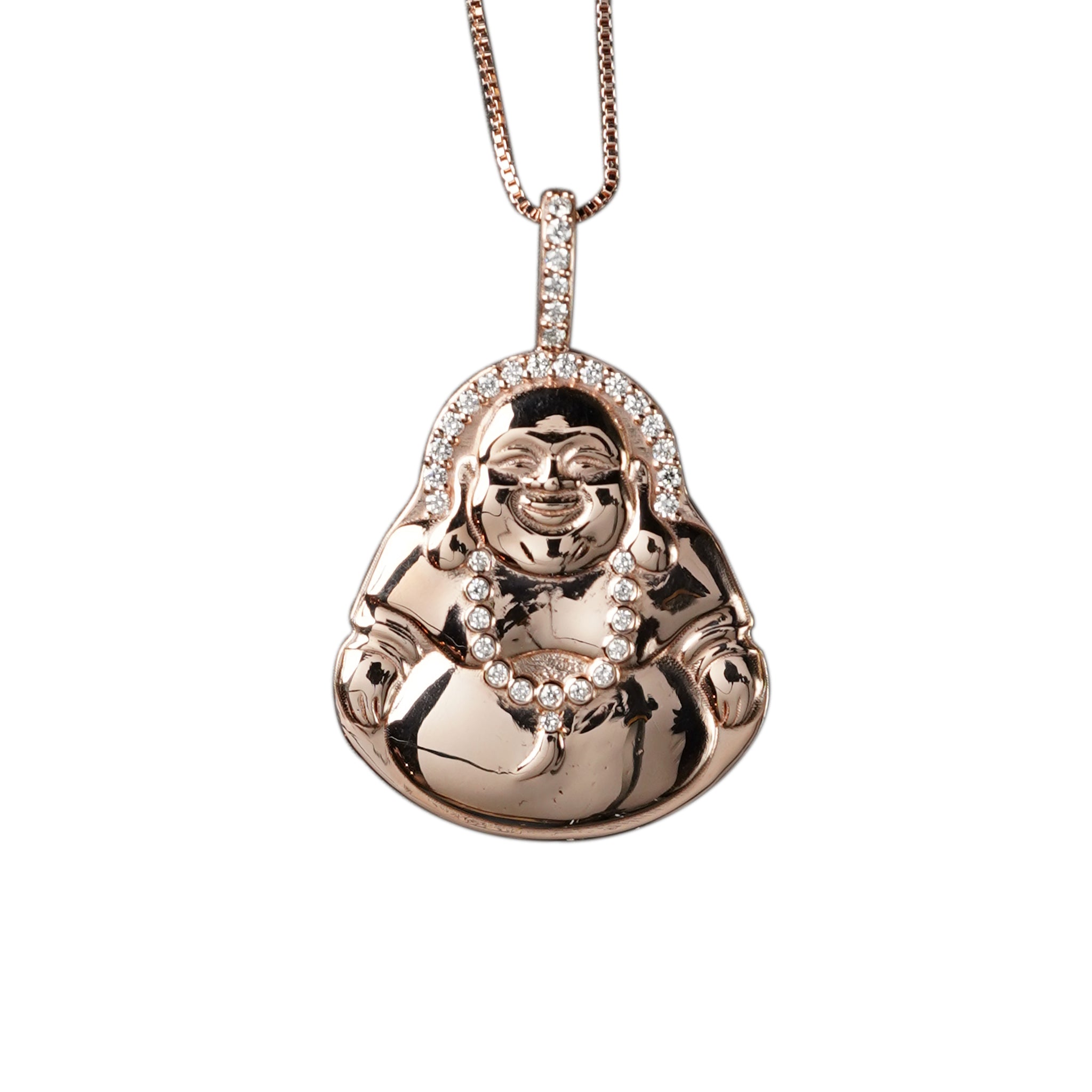 18K Gold Laughing Buddha Diamond Pendant (Medium)