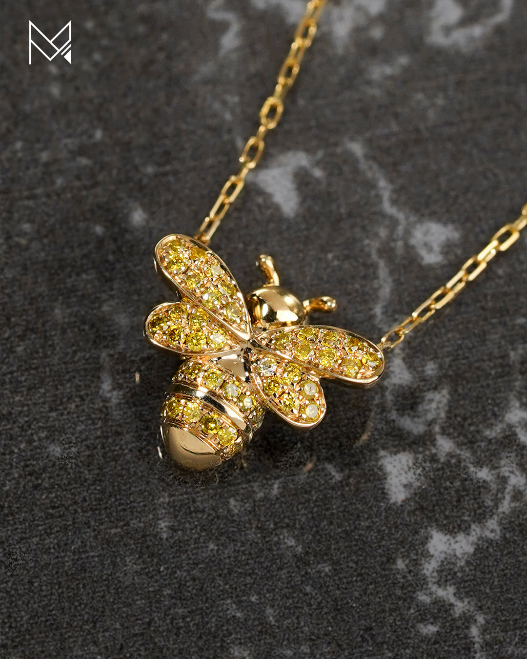 18K Yellow Gold Bee Diamond Necklace