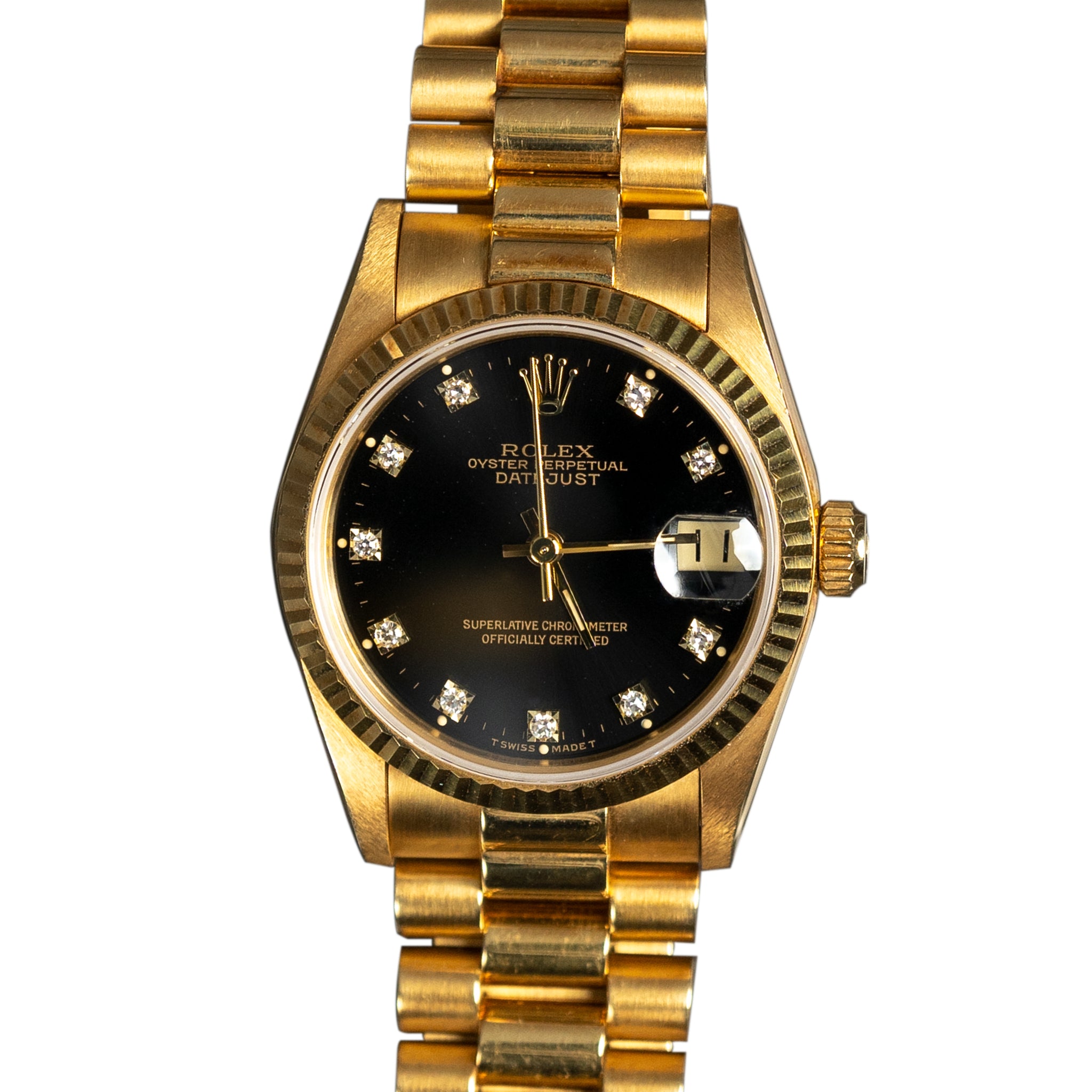 Rolex President Datejust 68278 18K Yellow Gold 31mm Black Diamond Dial Pre-Owned