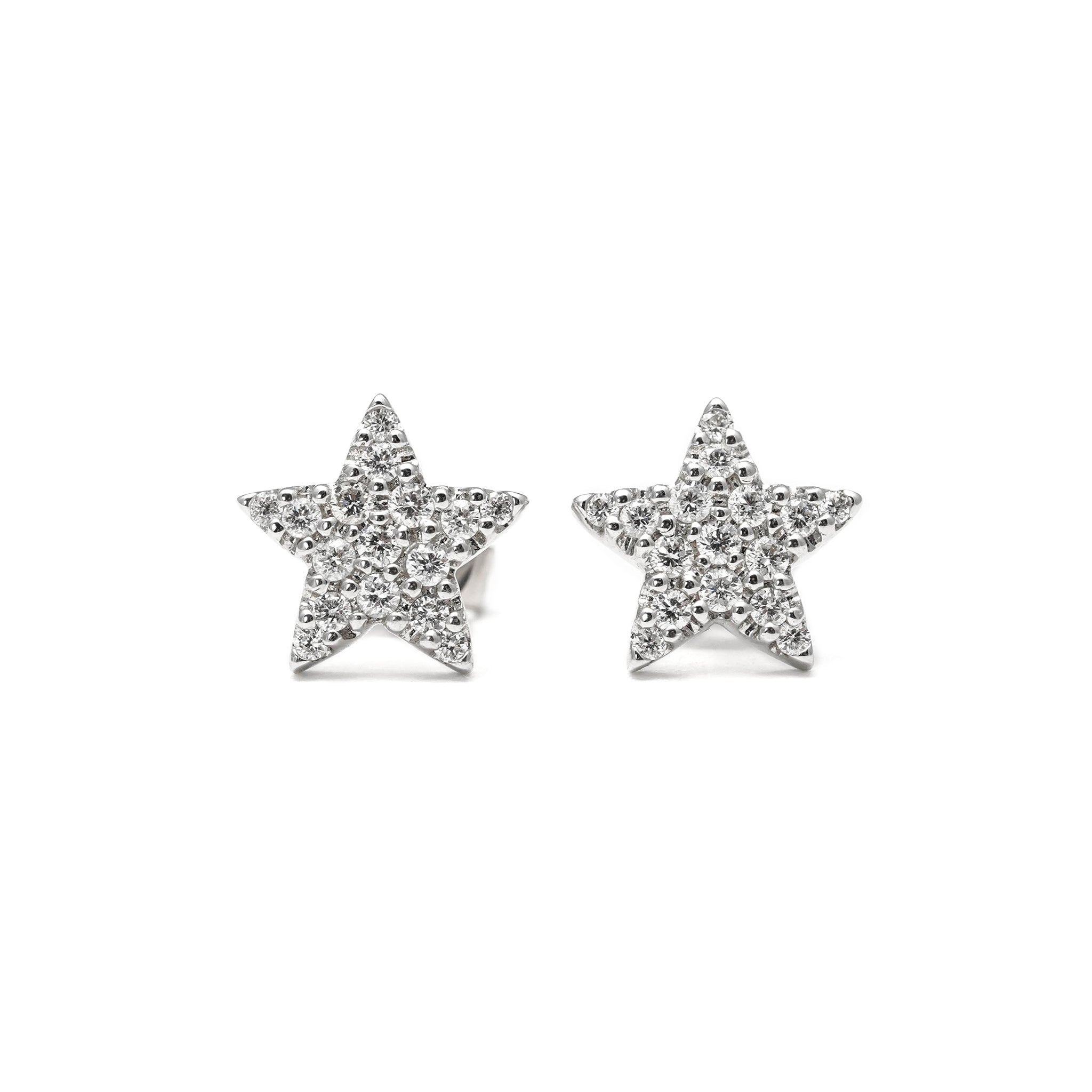 18K White Gold Star Shape Cluster Set Diamond Studs