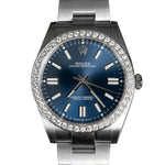 Load image into Gallery viewer, Rolex 41mm Oyster Perpetual Blue Face with 18K White Gold Custom Diamond Bezel BRAND NEW
