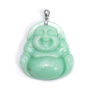 18K White Gold laughing Buddha Jadeite Jade Pendant