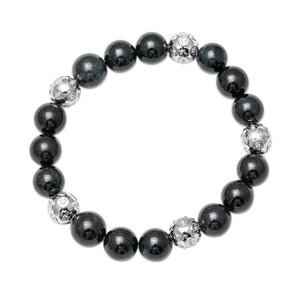 Black Jadeite Jade Bead Bracelet with 18K White Gold Diamond Money Ball Beads (Large)