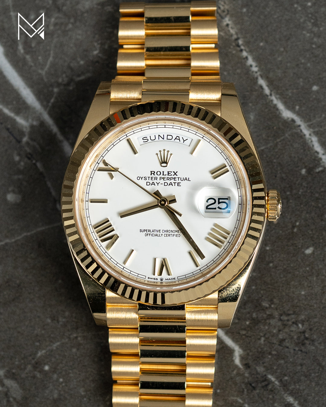 Rolex President Day-Date 40mm 228238 18K Yellow Gold White Roman Dial Watch 2021 Pre-Owned