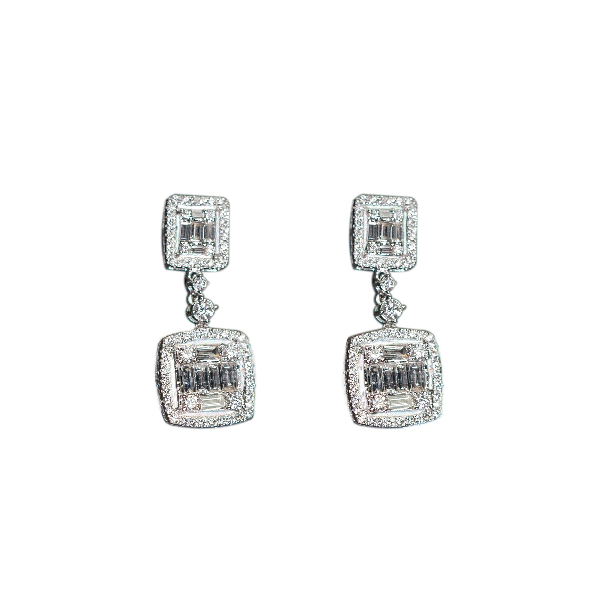 Emerald Shaped Halo Diamond Earrings 18K White Gold
