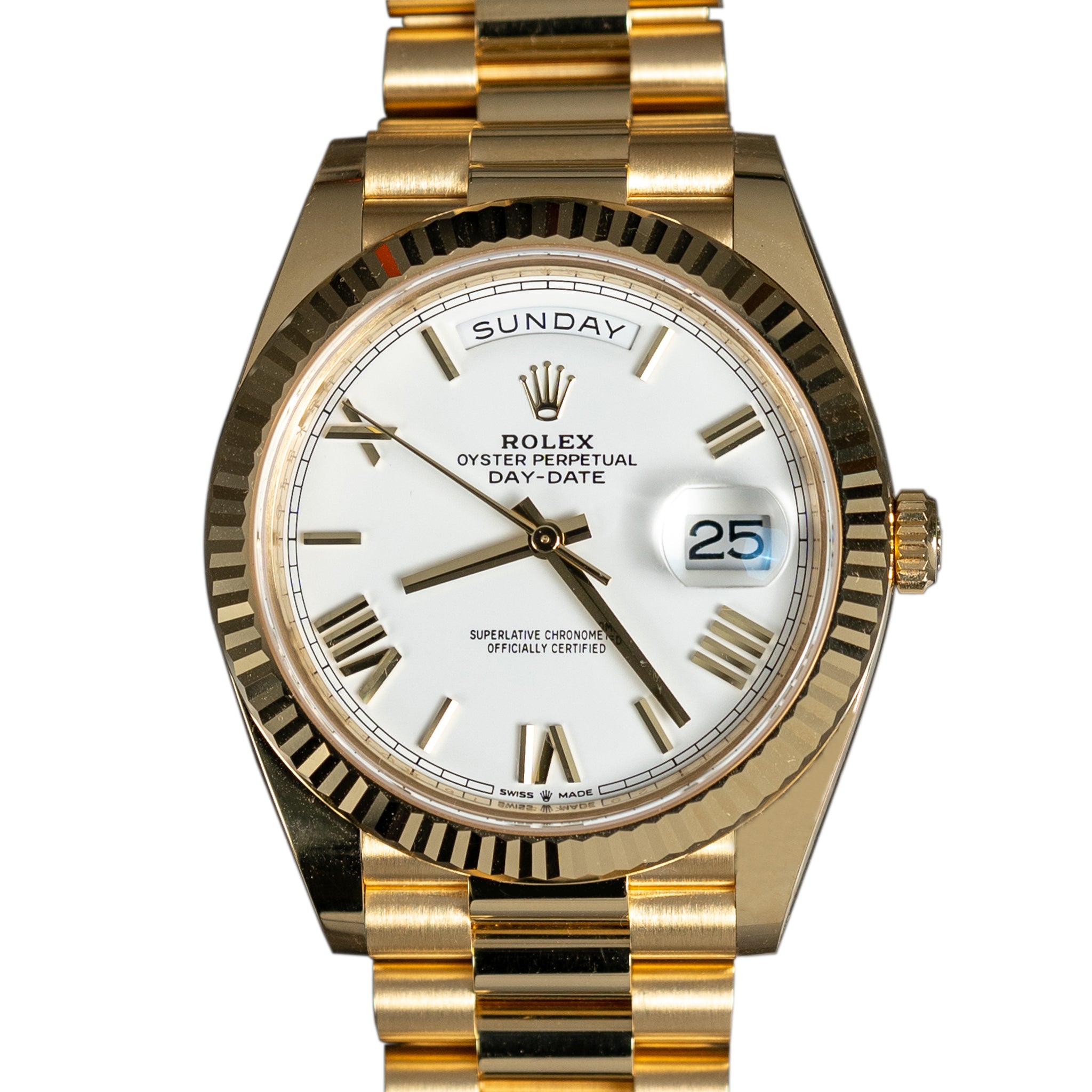 Rolex President Day-Date 40mm 228238 18K Yellow Gold White Roman Dial Watch 2021 Pre-Owned
