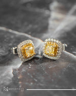 Load image into Gallery viewer, 18k White Gold Fancy Yellow Cushion Cut Diamond Earrings
