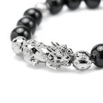 Load image into Gallery viewer, Black Jadeite Jade Bead Bracelet with 18K White Gold Diamond Pixui and Money Ball Beads (Large)
