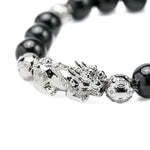 Load image into Gallery viewer, Black Jadeite Jade Bead Bracelet with 18K White Gold Diamond Pixui and Money Ball Beads (Medium)
