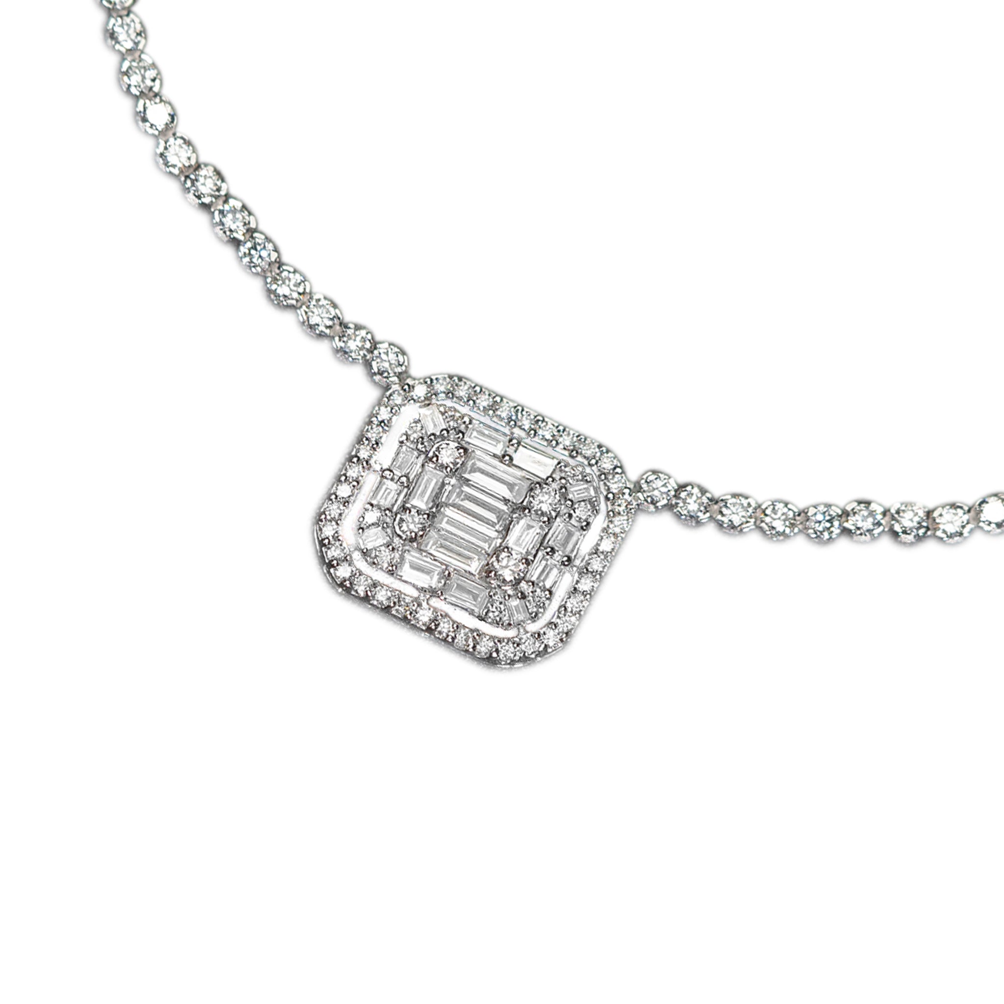 Emerald Shaped Diamond Necklace 18K White Gold