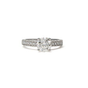 18K White Gold 1.70CT Round Brilliant Diamond Ring with Pavé Side Stones